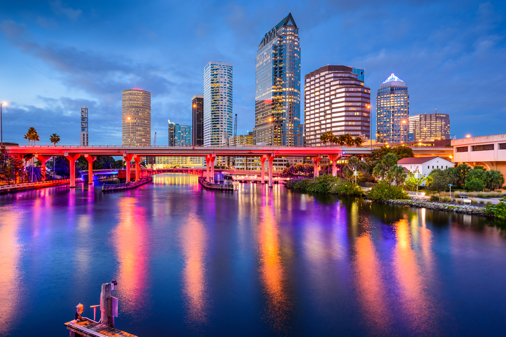 Tampa, Florida, USA downtown skyline on the Hillsborough River.